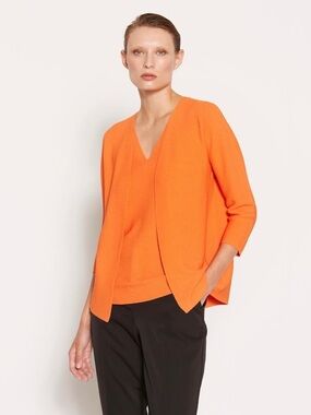 European brand - Women's Bright Orange Twinset V-Neck Knit Top and Cardigan